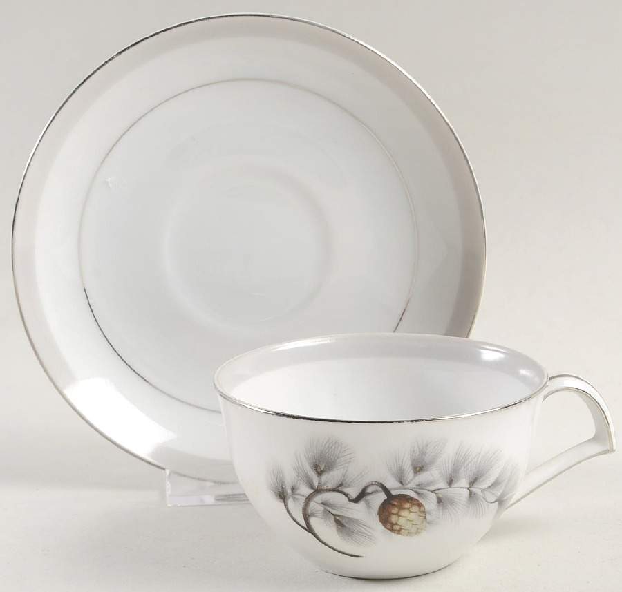 Silver Pine Flat Cup & Saucer Set by Kent (Japan)-1