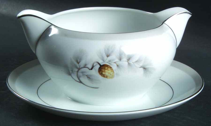 Silver Pine Gravy Boat with Attached Underplate by Kent (Japan)-1