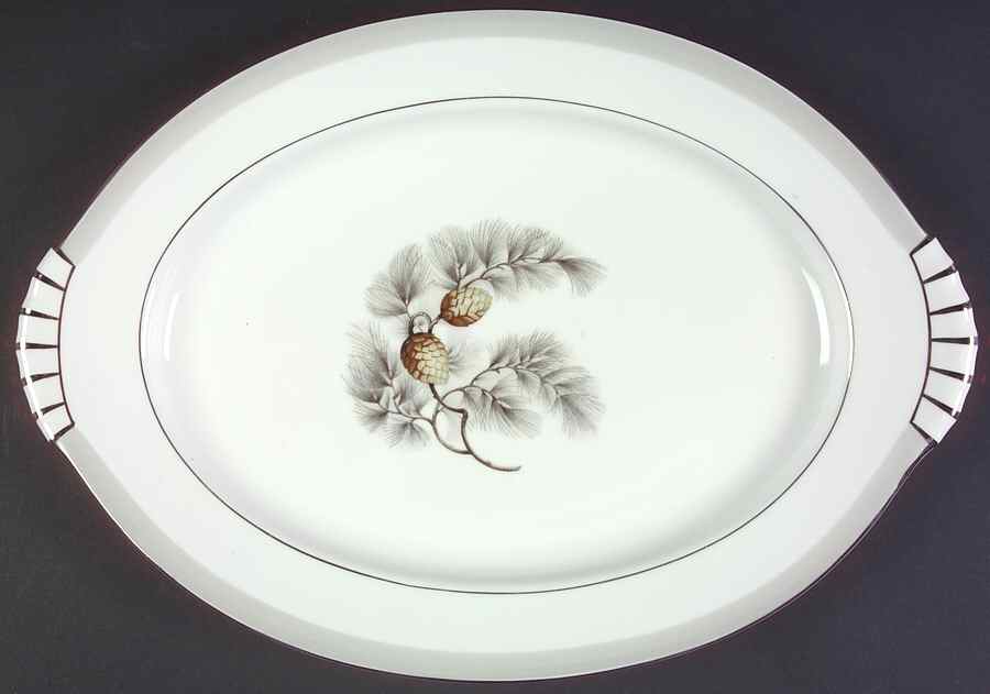 Silver Pine 12" Oval Serving Platter by Kent (Japan)-1