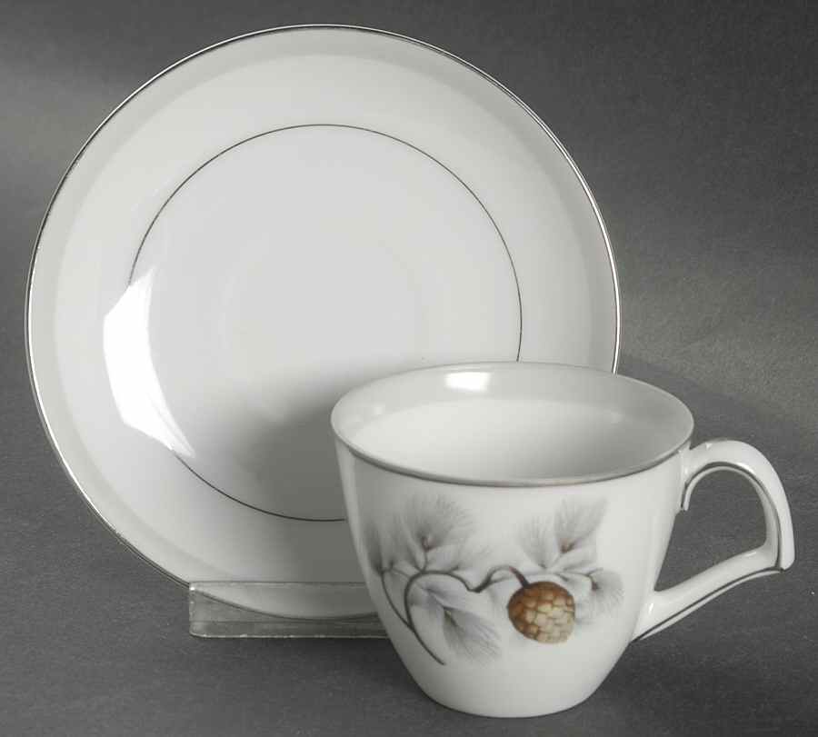 Silver Pine Flat Demitasse Cup & Saucer Set by Kent (Japan)-1