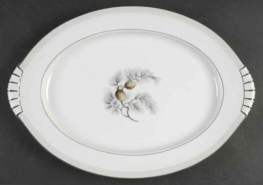 Silver Pine 15" Oval Serving Platter by Kent (Japan)-1
