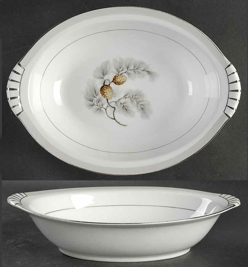 Silver Pine 10" Oval Vegetable Bowl by Kent (Japan)-1