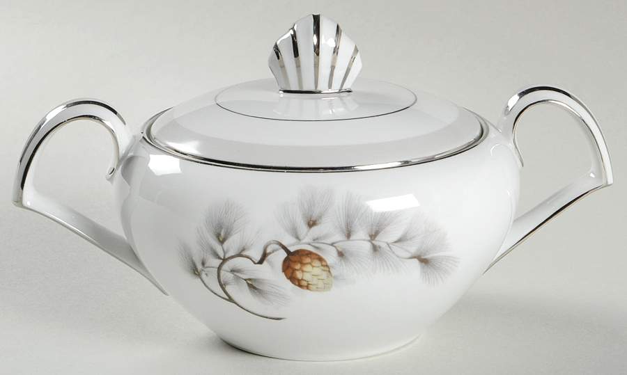 Silver Pine Sugar Bowl & Lid by Kent (Japan)-1