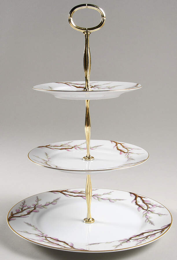 Spring Willow 13 7/8"-14 1/4" 3-Tiered Serving Tray(DP,SP,BB) HC by Kent (Japan)-1