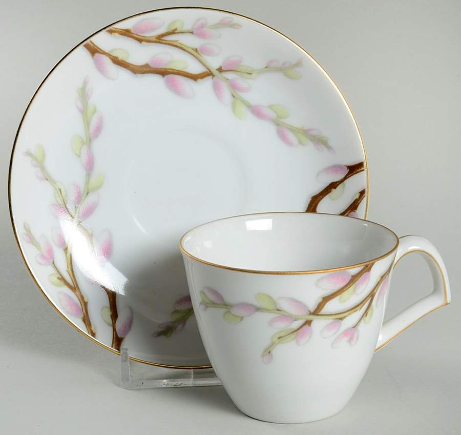 Spring Willow Flat Demitasse Cup & Saucer Set by Kent (Japan)-1
