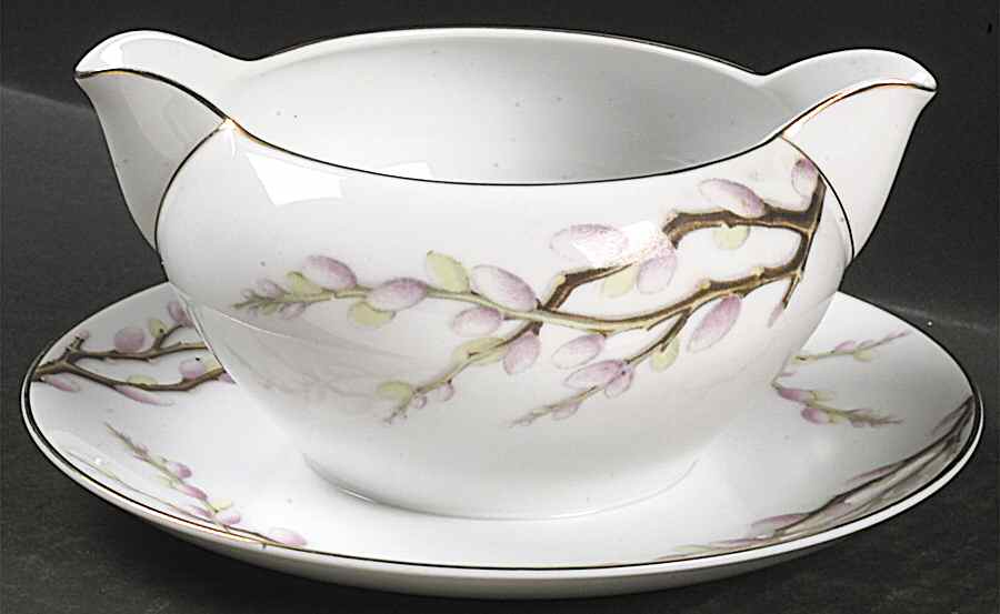 Spring Willow Gravy Boat with Attached Underplate by Kent (Japan)-1