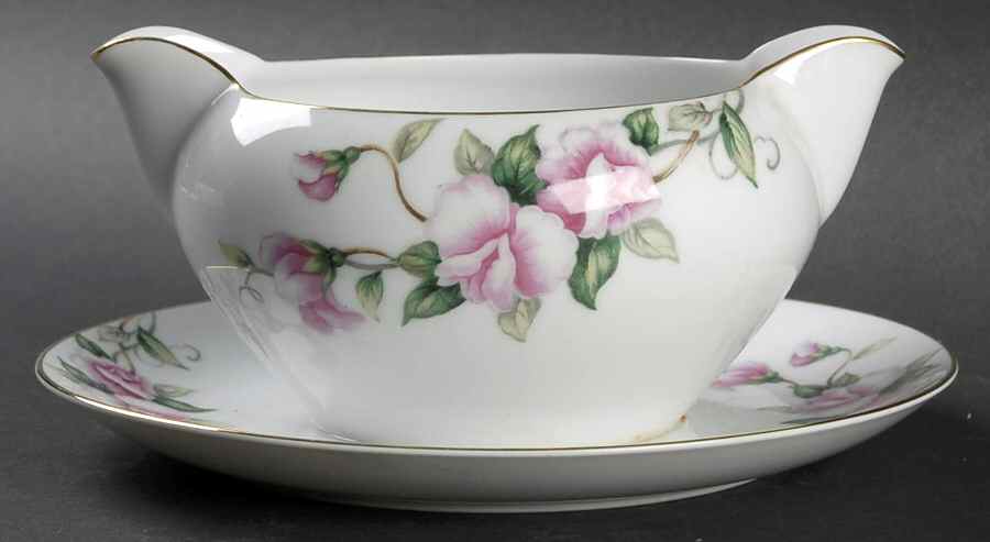 Sweet Pea Gravy Boat with Attached Underplate by Kent (Japan)-1