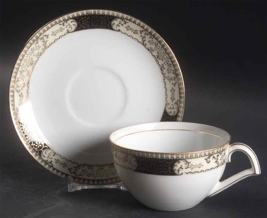 Windsor White and Black Flat Cup & Saucer Set by Kent (Japan)-1