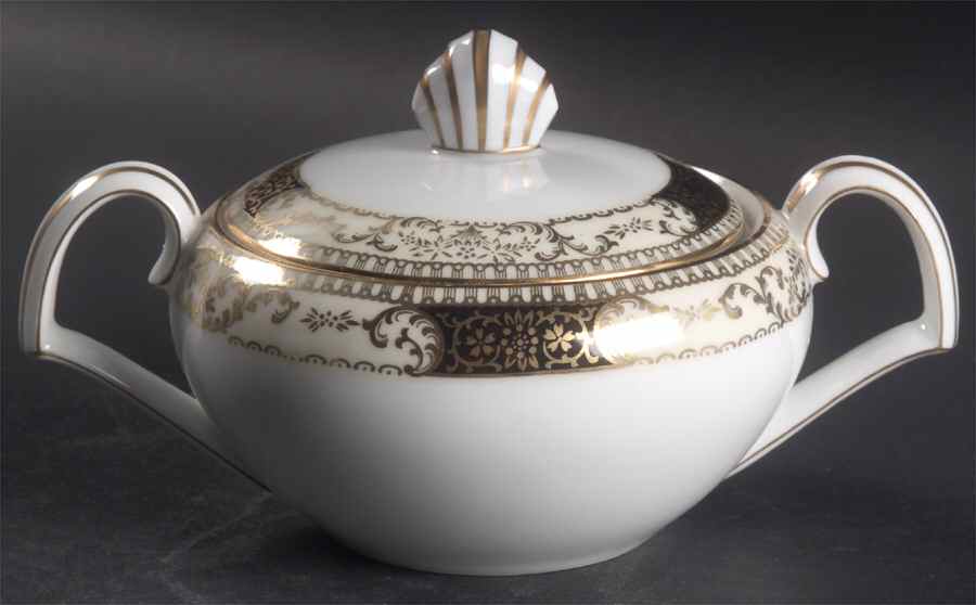 Windsor White and Black Sugar Bowl & Lid by Kent (Japan)-1