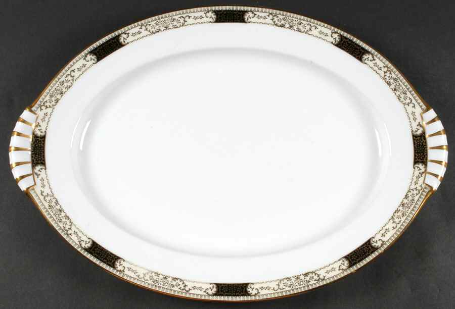 Windsor White and Black 17" Oval Serving Platter by Kent (Japan)-1