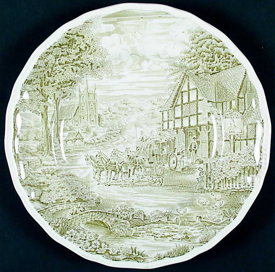 Dickens Coaching Scenes Green Dinner Plate by Kensington Staffords-1