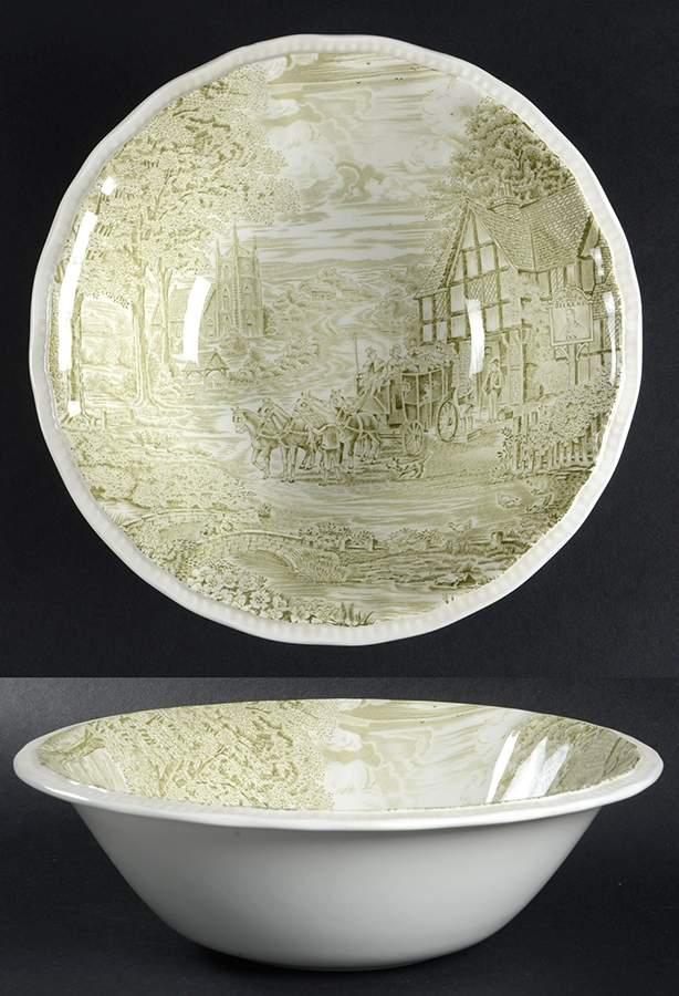 Dickens Coaching Scenes Green 8" Round Vegetable Bowl by Kensington Staffords-1