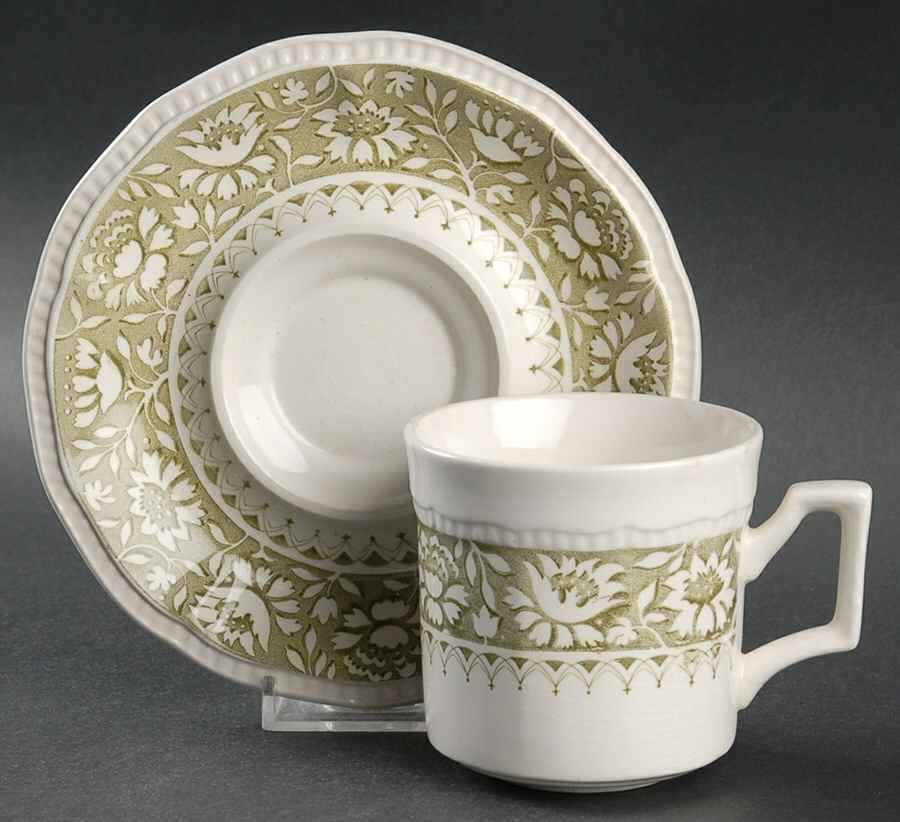 Dundee Green Flat Cup & Saucer Set by Kensington Staffords-1