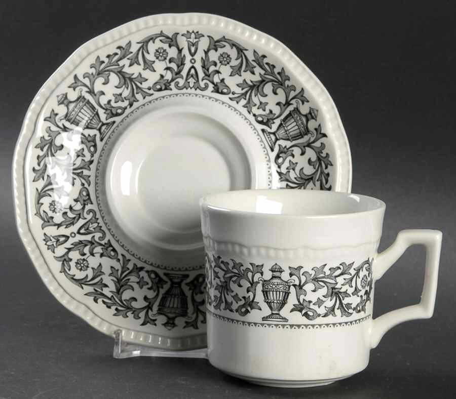 Queen Anne Black Flat Cup & Saucer Set by Kensington Staffords-1