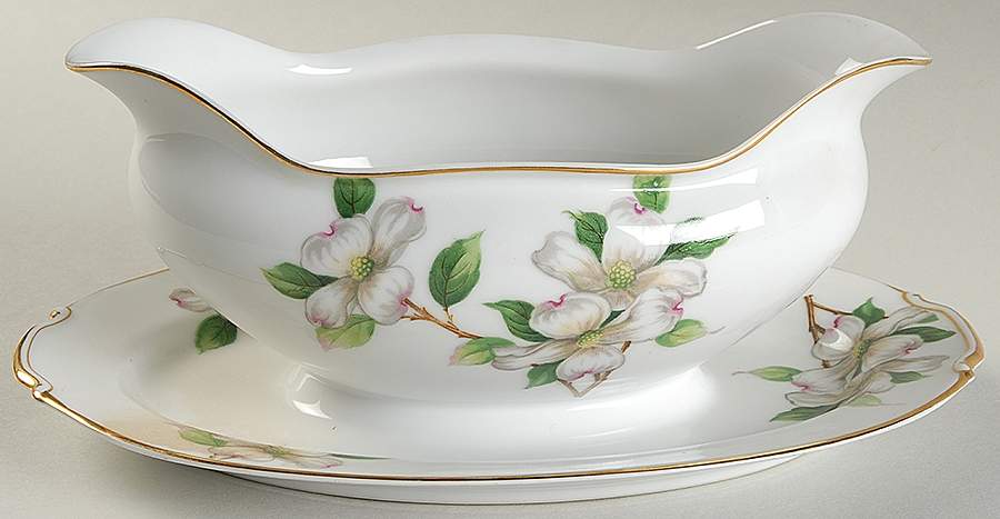 Dogwood Gravy Boat with Attached Underplate by King's Court-1