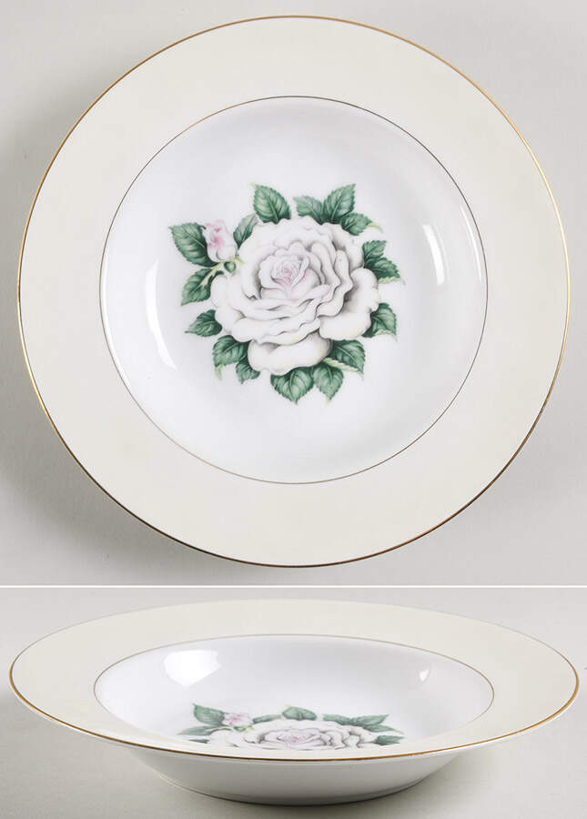 White Rose Rim Soup Bowl by King's Court-1