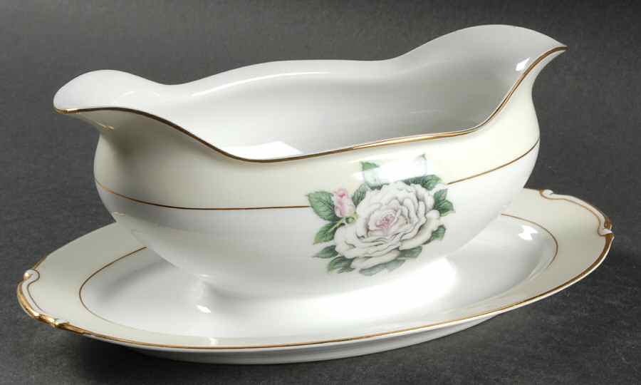 White Rose Gravy Boat with Attached Underplate by King's Court-1