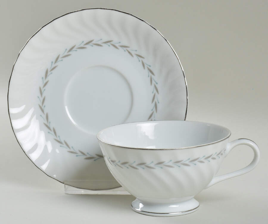 Silver Leaf Footed Cup & Saucer Set by Kimberly-1