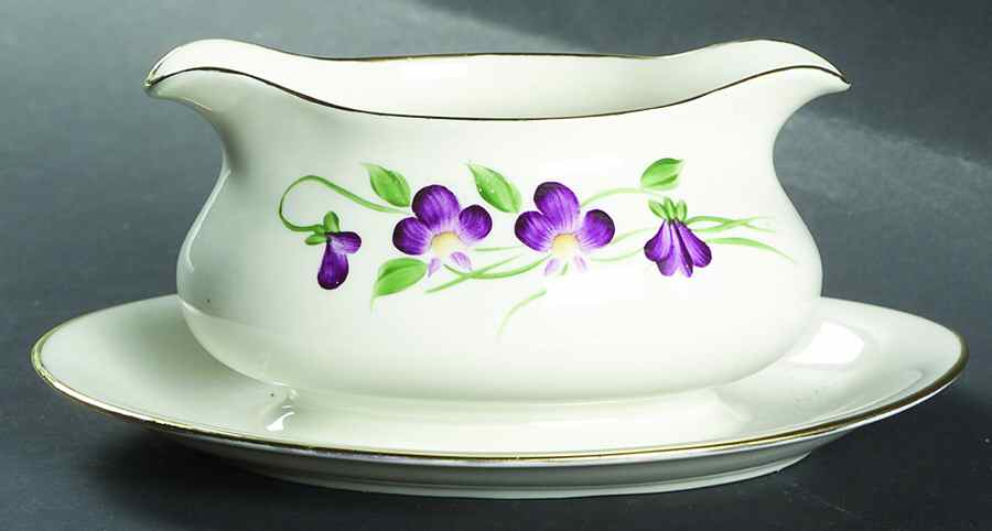 Violet Gravy Boat with Attached Underplate by Kirk-1