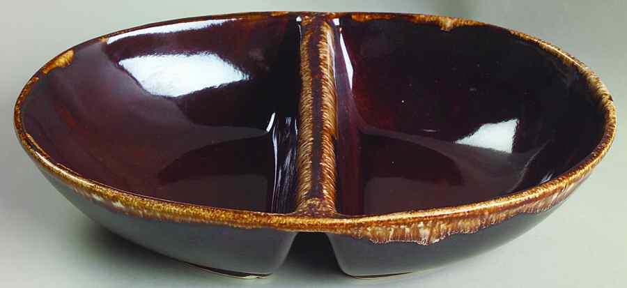 Brown Drip 11" Oval Divided Vegetable Bowl by Kathy Kale-1