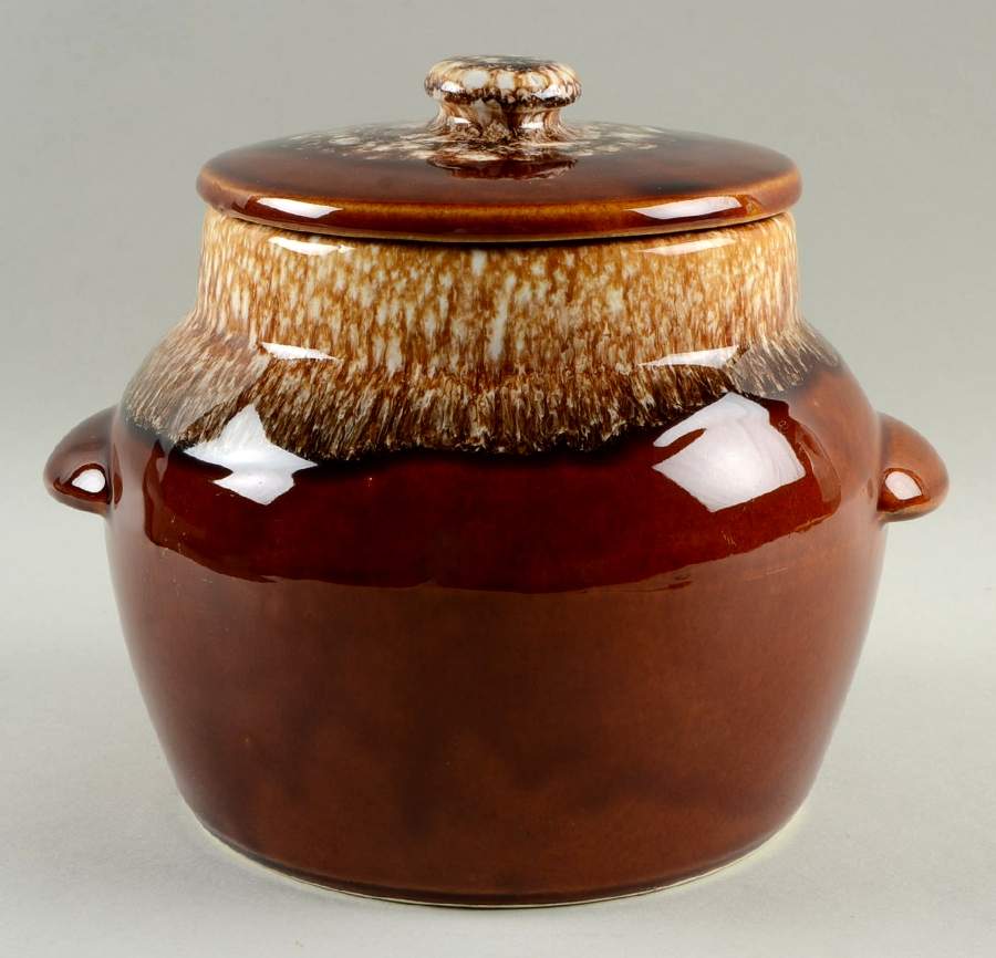 Brown Drip Bean Pot & Lid by Kathy Kale-1