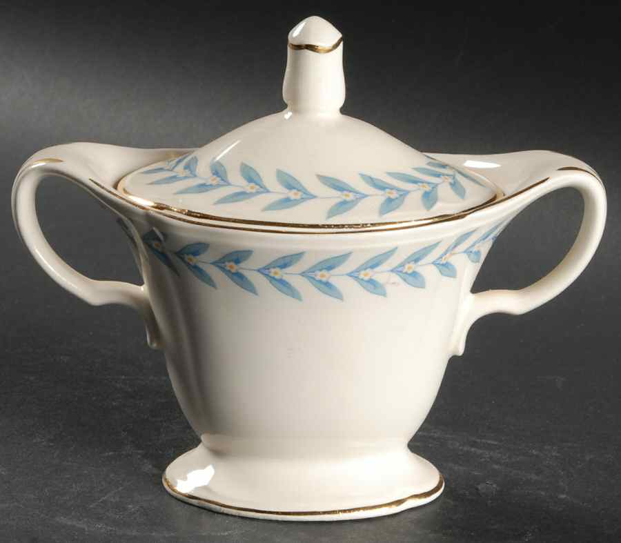 Blue Laurel Sugar Bowl & Lid by Edwin Knowles-1