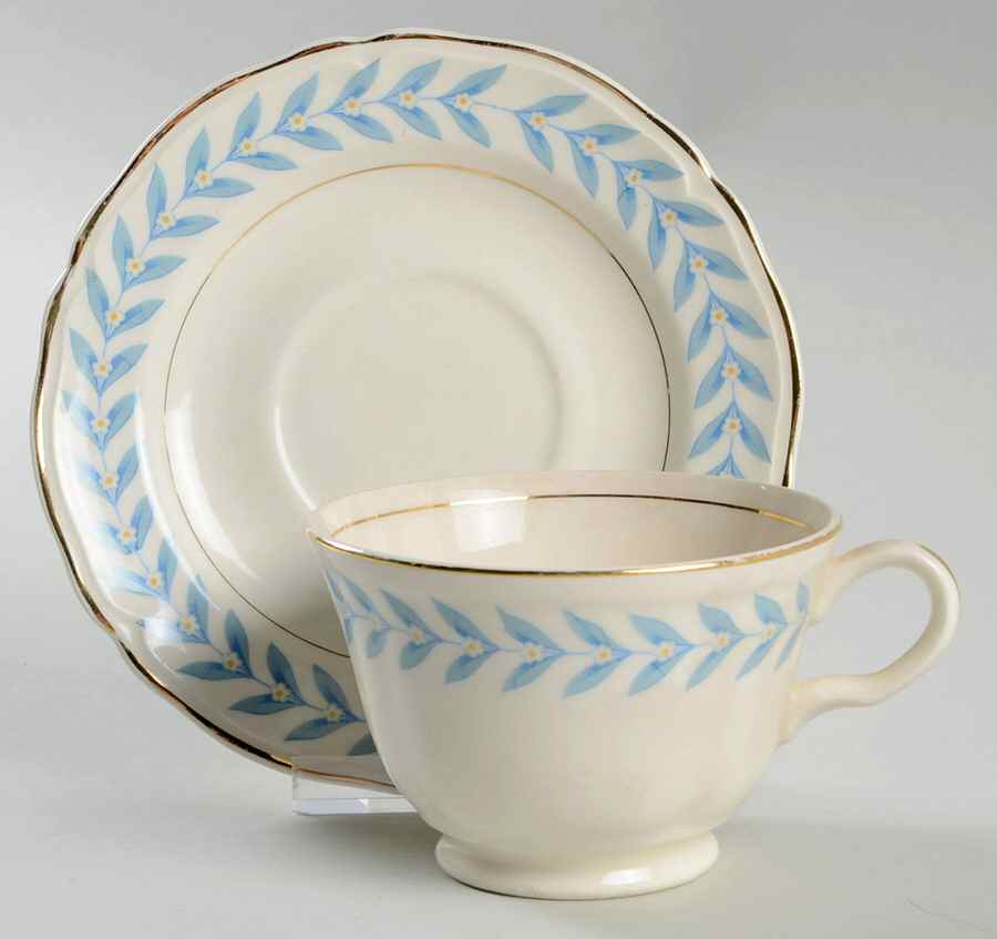 Blue Laurel Footed Cup & Saucer Set by Edwin Knowles-1