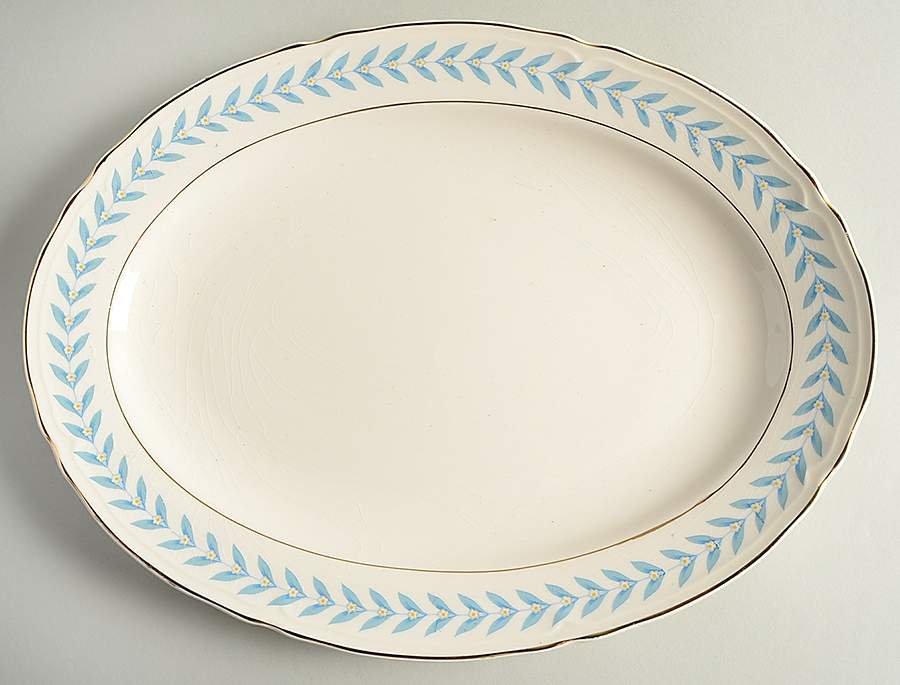 Blue Laurel 13" Oval Serving Platter by Edwin Knowles-1