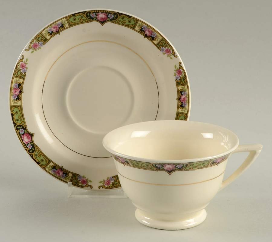 Chartreuse Footed Cup & Saucer Set by Edwin Knowles-1