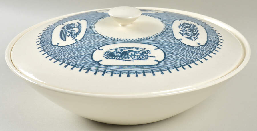Country Life Blue Round Covered Vegetable by Edwin Knowles-1