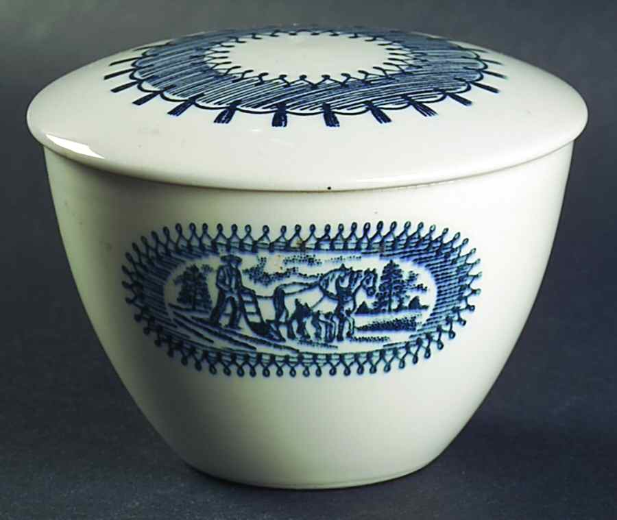 Country Life Blue Sugar Bowl & Lid by Edwin Knowles-1