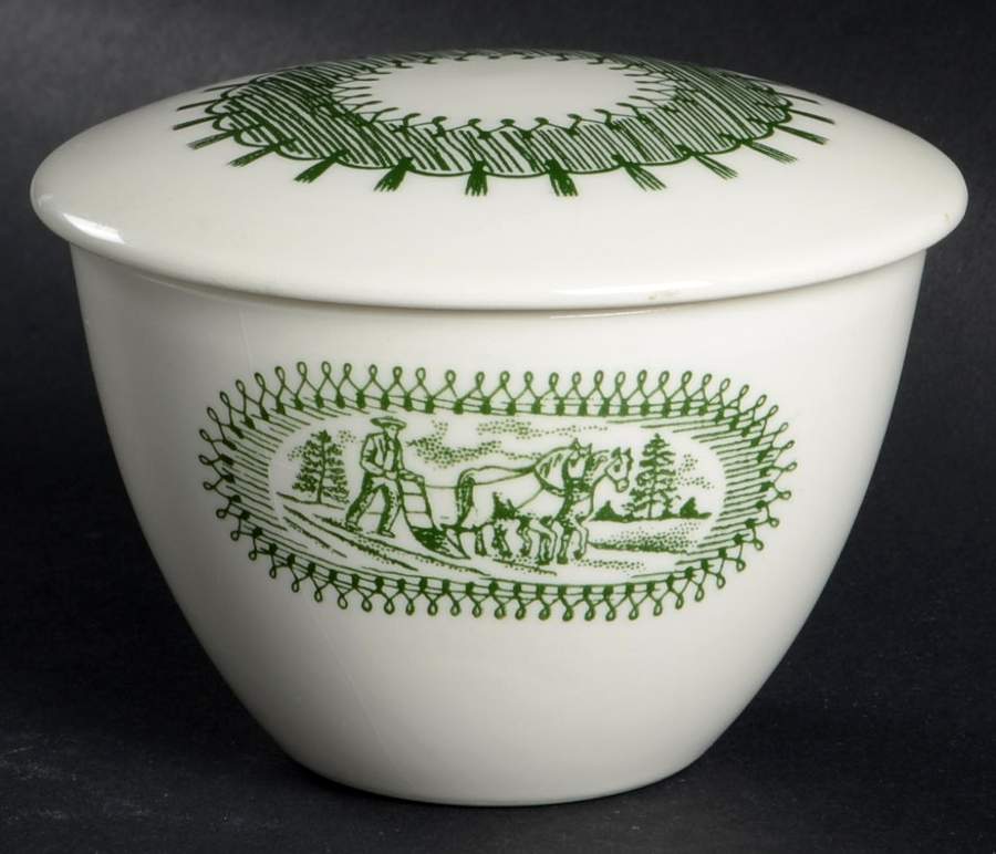 Country Life Green Sugar Bowl & Lid by Edwin Knowles-1