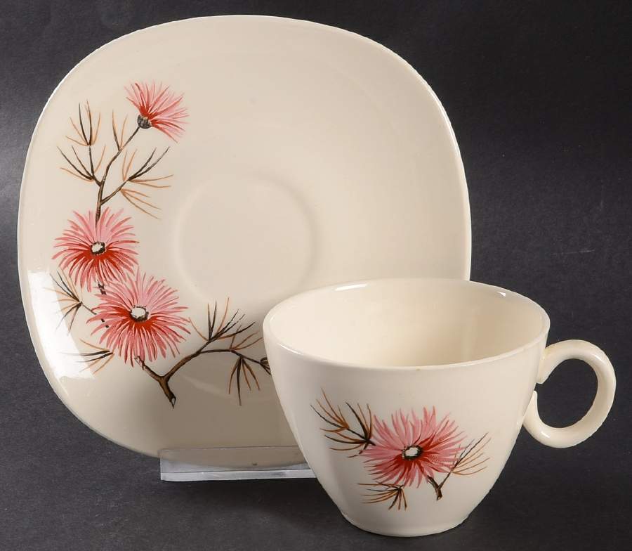 Coral Pine Flat Cup & Saucer Set by Edwin Knowles-1