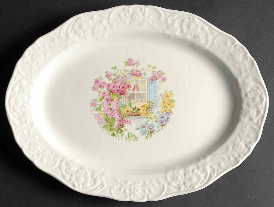 Cottage Window 13" Oval Serving Platter by Edwin Knowles-1