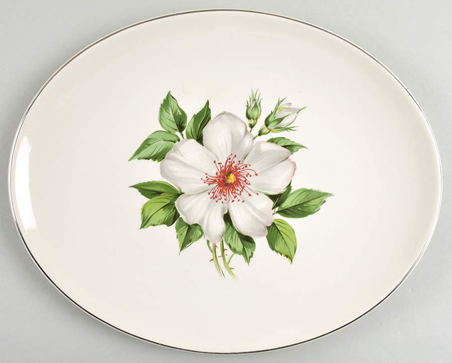 Damask Rose 12" Oval Serving Platter by Edwin Knowles-1