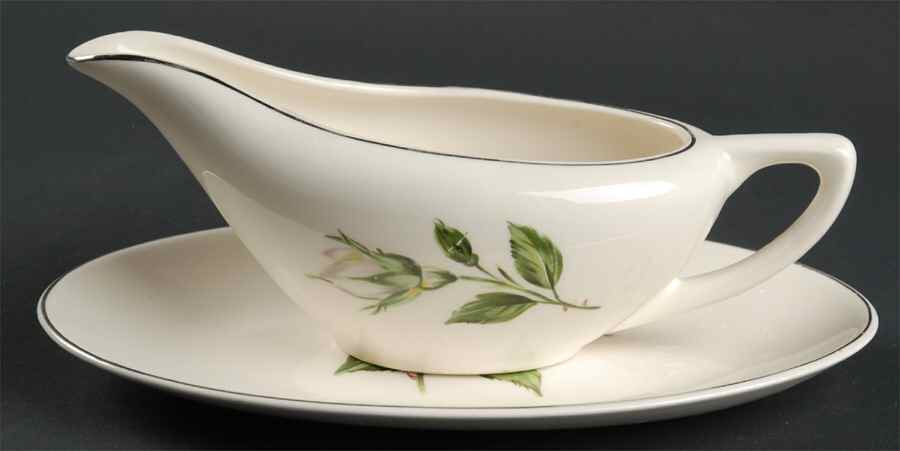 Damask Rose Gravy Boat & Underplate/Relish by Edwin Knowles-1