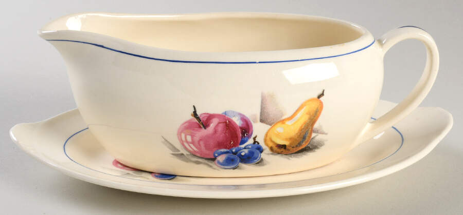 Fruits (Inner Blue Verge) Gravy Boat & Underplate by Edwin Knowles-1