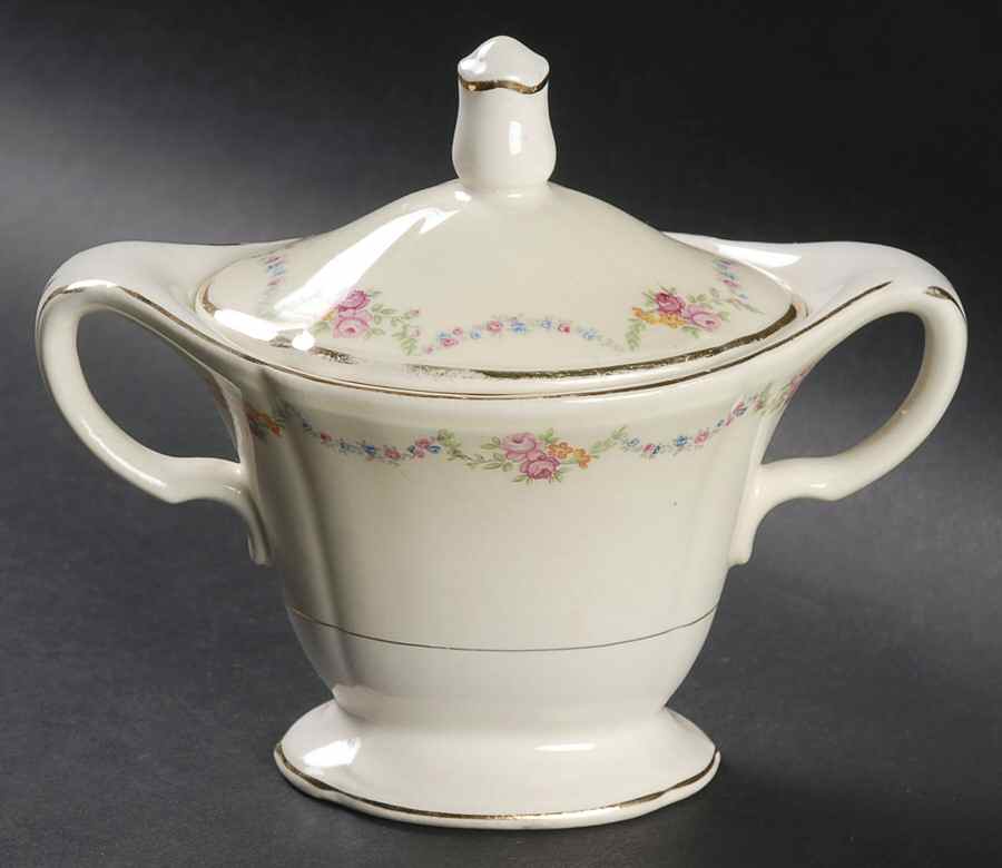 James Floral Festoon Sugar Bowl & Lid by Edwin Knowles-1