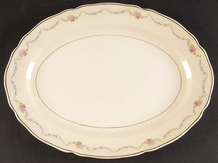 James Floral Festoon 13" Oval Serving Platter by Edwin Knowles-1