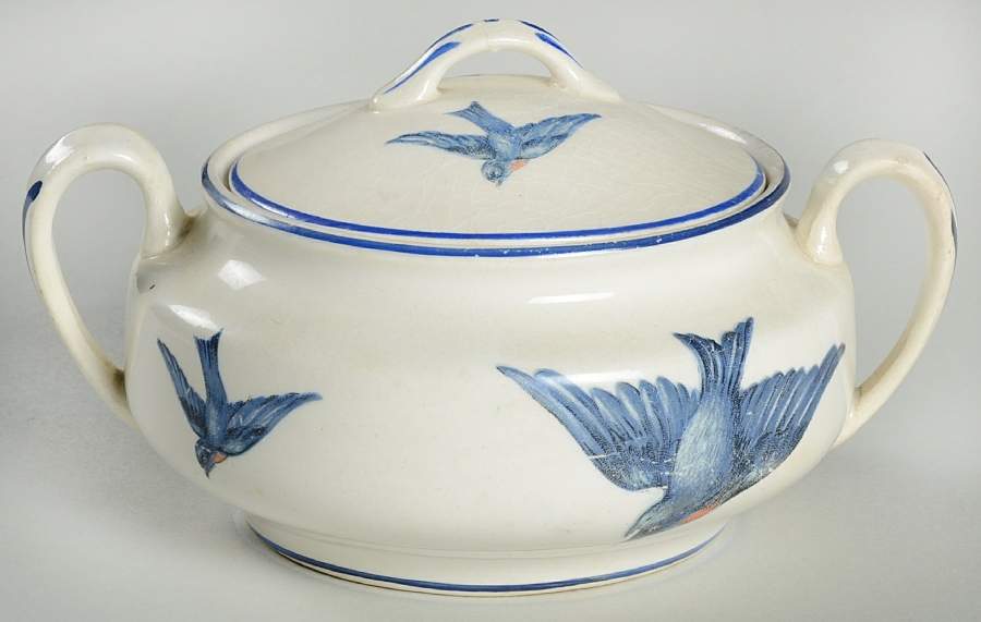 Blue Bird Sugar Bowl & Lid by Knowles, Taylor & Knowles-1
