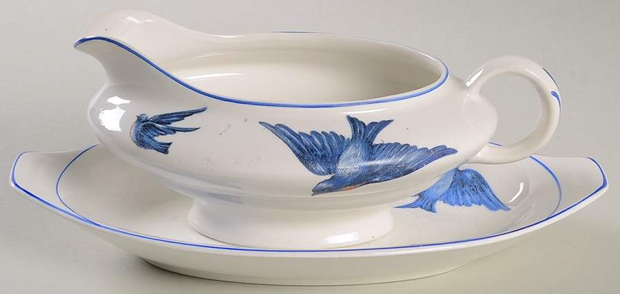 Blue Bird Gravy Boat & Underplate/Relish by Knowles, Taylor & Knowles-1
