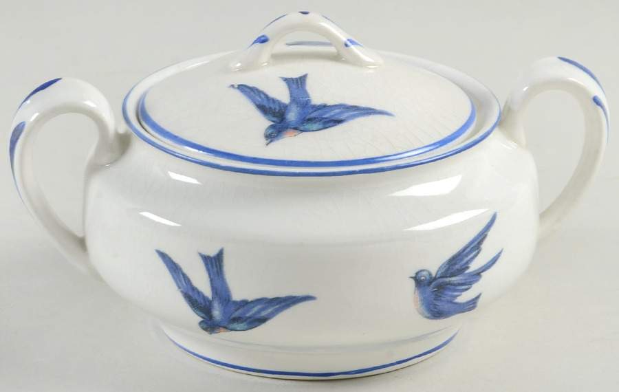 Blue Bird Sugar Bowl & Lid by Knowles, Taylor & Knowles-1