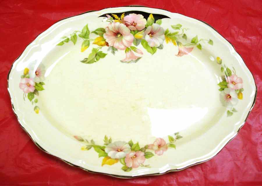 Morning Glory (Platinum Trim) 14" Oval Serving Platter by Edwin Knowles-1