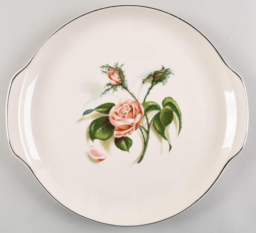 Moss Rose Handled Cake Plate by Edwin Knowles-1