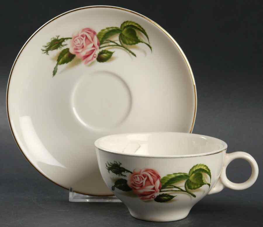 Moss Rose Flat Cup & Saucer Set by Edwin Knowles-1