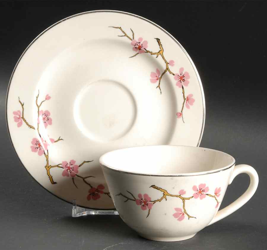 Peach Blossom Flat Cup & Saucer Set by Edwin Knowles-1