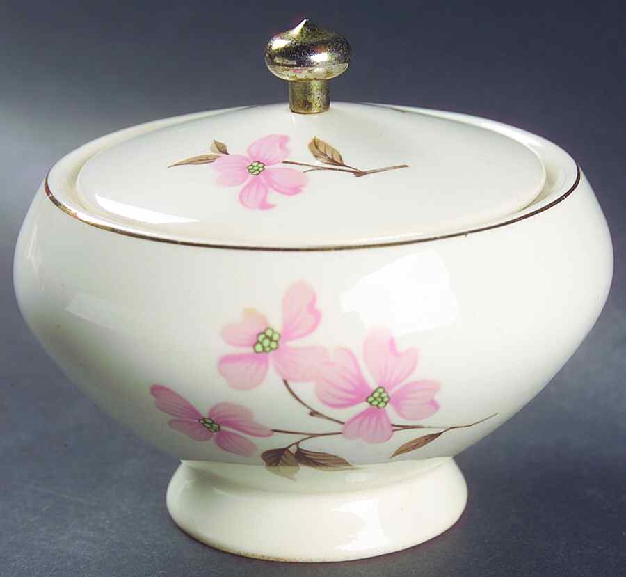 Pink Dogwood (Gold Trim) Sugar Bowl & Lid by Edwin Knowles-1