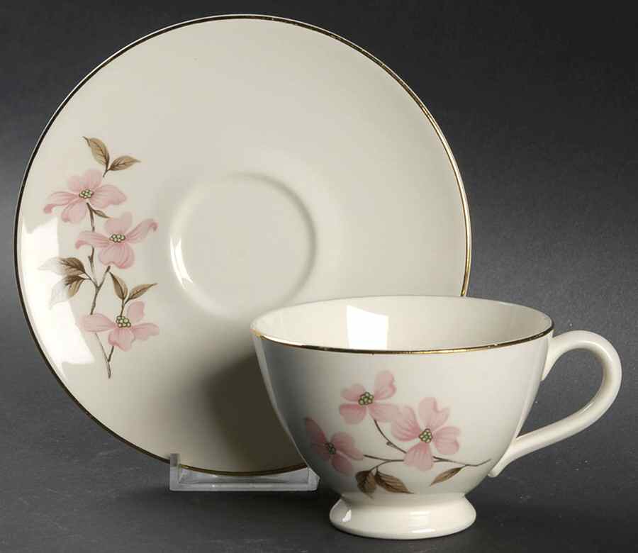 Pink Dogwood (Gold Trim) Footed Cup & Saucer Set by Edwin Knowles-1