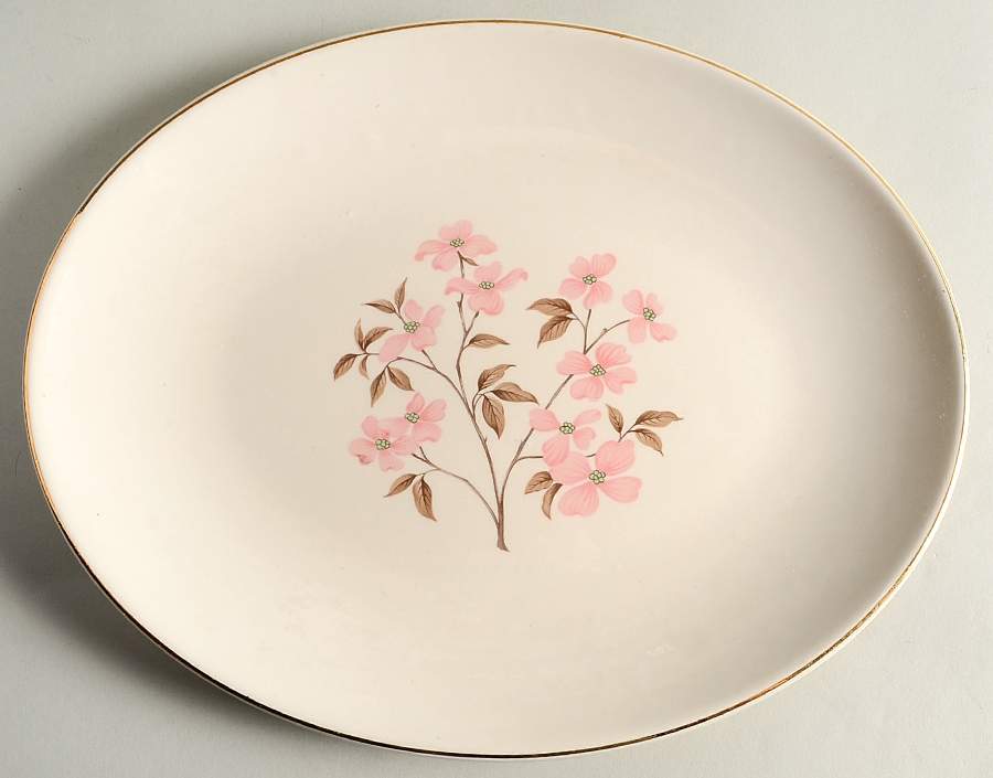 Pink Dogwood (Gold Trim) 12" Oval Serving Platter by Edwin Knowles-1
