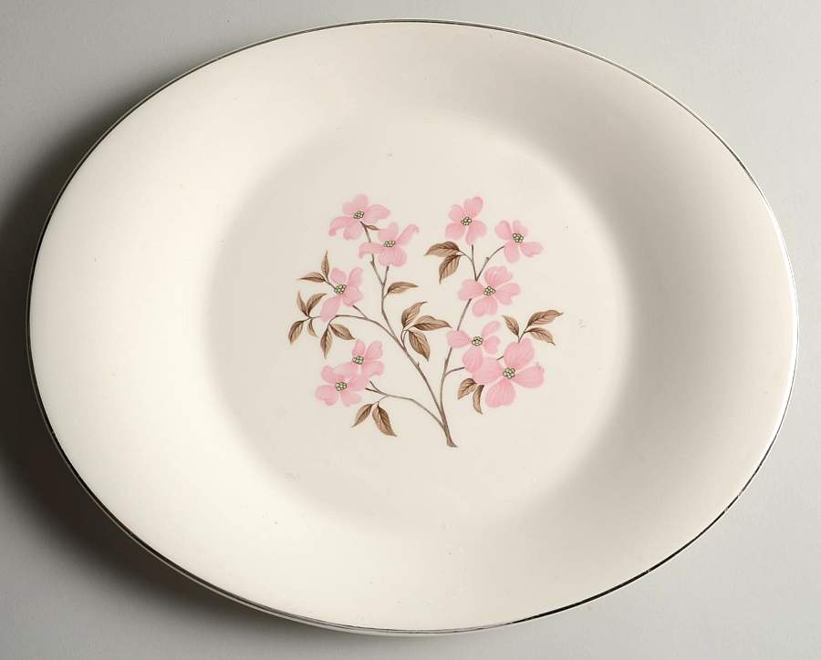 Pink Dogwood (Platinum Trim) 12" Oval Serving Platter by Edwin Knowles-1